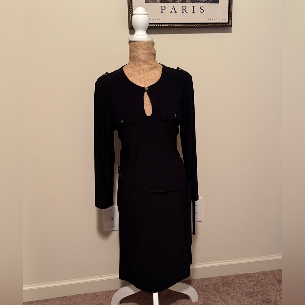 NWOT Anne Klein Black Long Sleeve Dress with Keyhole